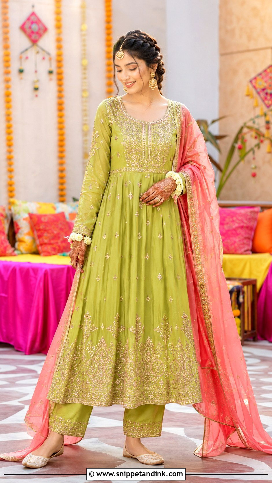 Lime Green Pishwas Dholki Dress - Snippet and Ink - 20 Dholki Dress for Bride Ideas