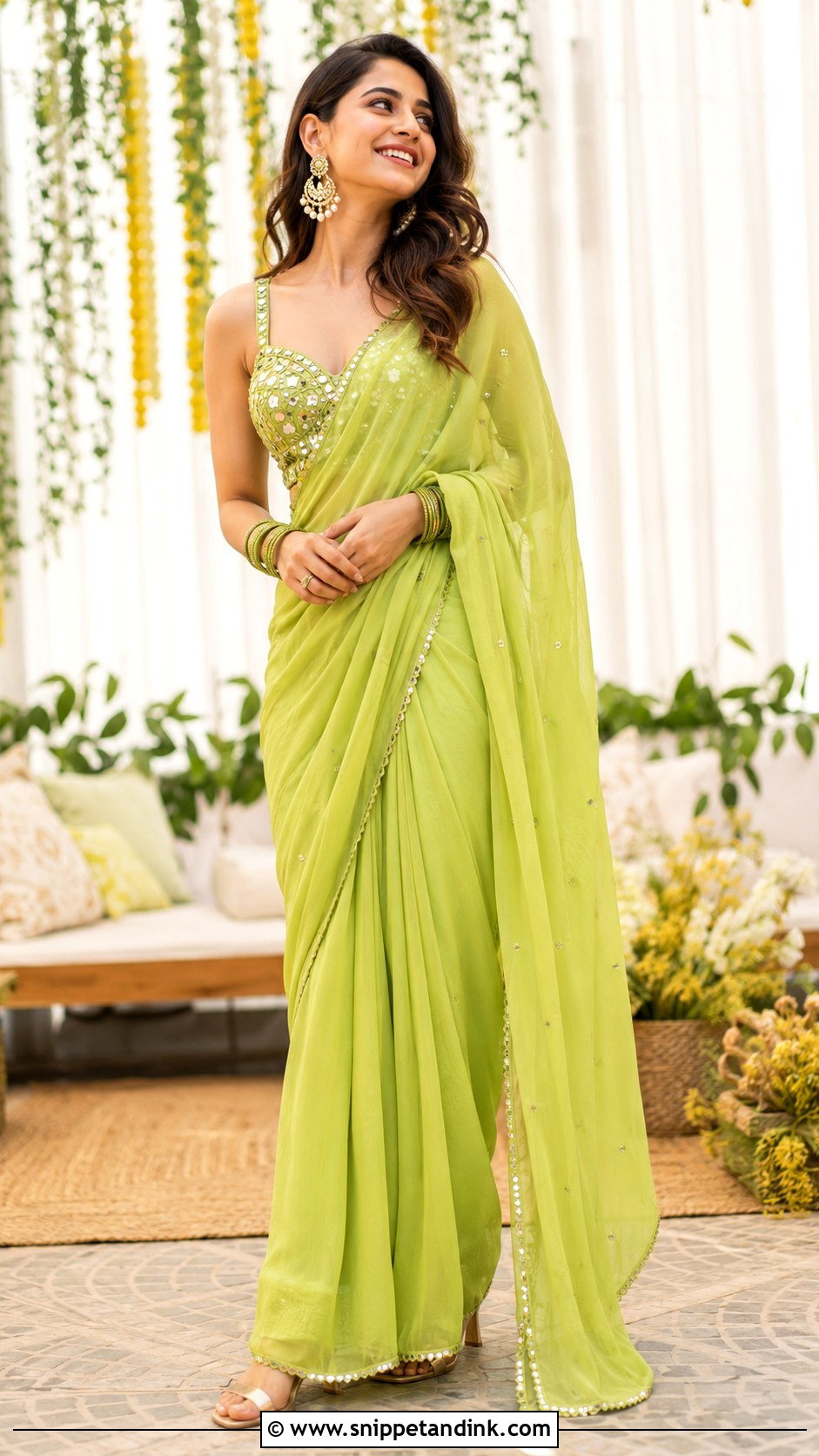 Lime Green Saree Mehendi Outfit - Snippet and Ink - 35 Mehendi Outfits