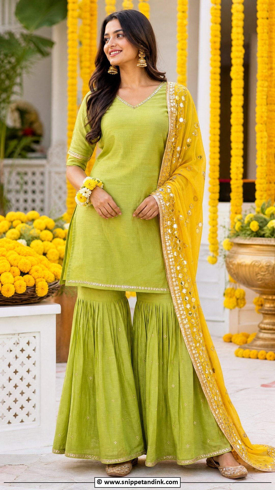 Lime Green Sharara For Haldi - Snippet and Ink - 35 Haldi Outfits