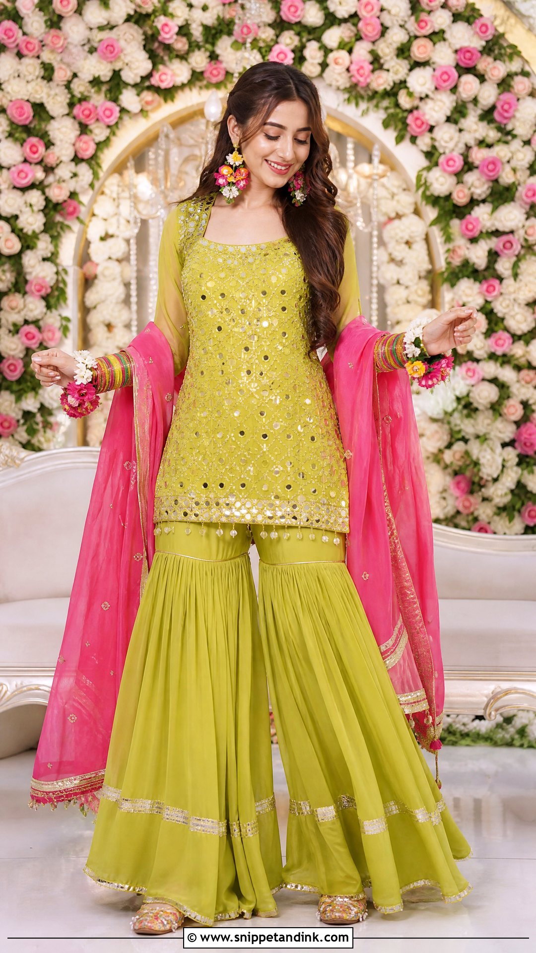 Lime Green Sharara Mehndi Dress - Snippet and Ink - 20 Pakistani Bridal Mehndi Dress Ideas