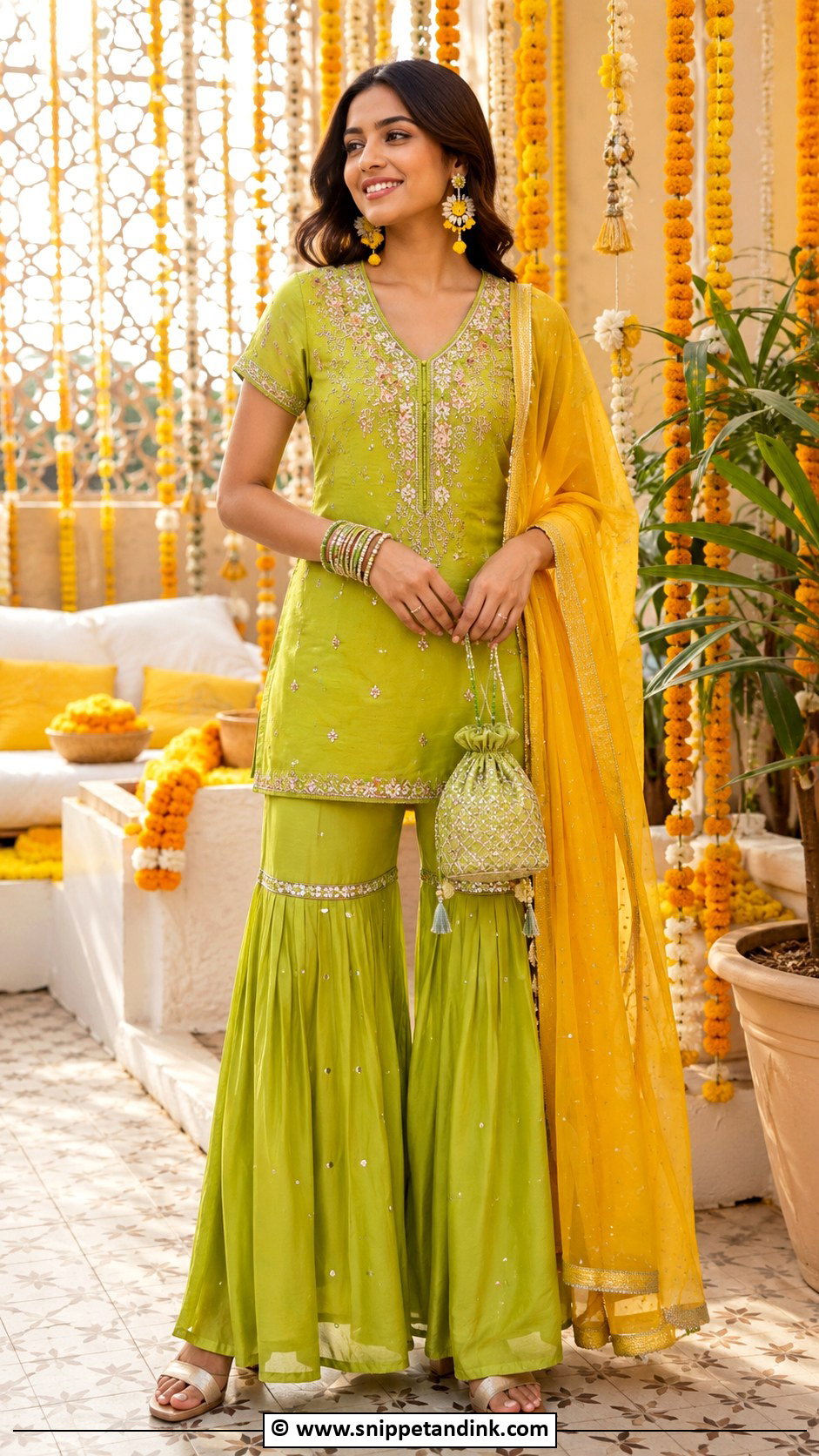 Lime Green Sharara Set for Haldi - Snippet and Ink - 30 Haldi Dress Ideas for Sisters