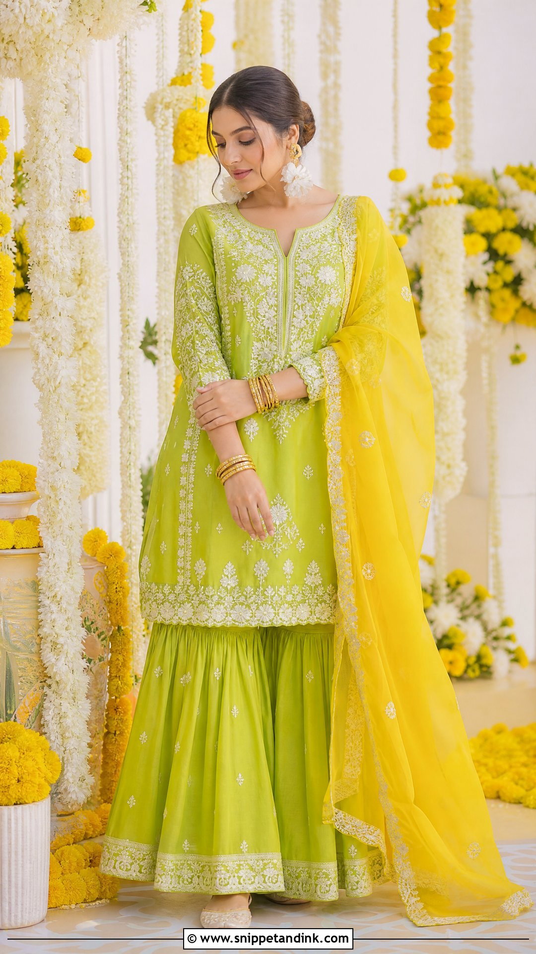 Lime Green Sharara for Haldi - Snippet and Ink - 20 Sharara for Haldi Ideas