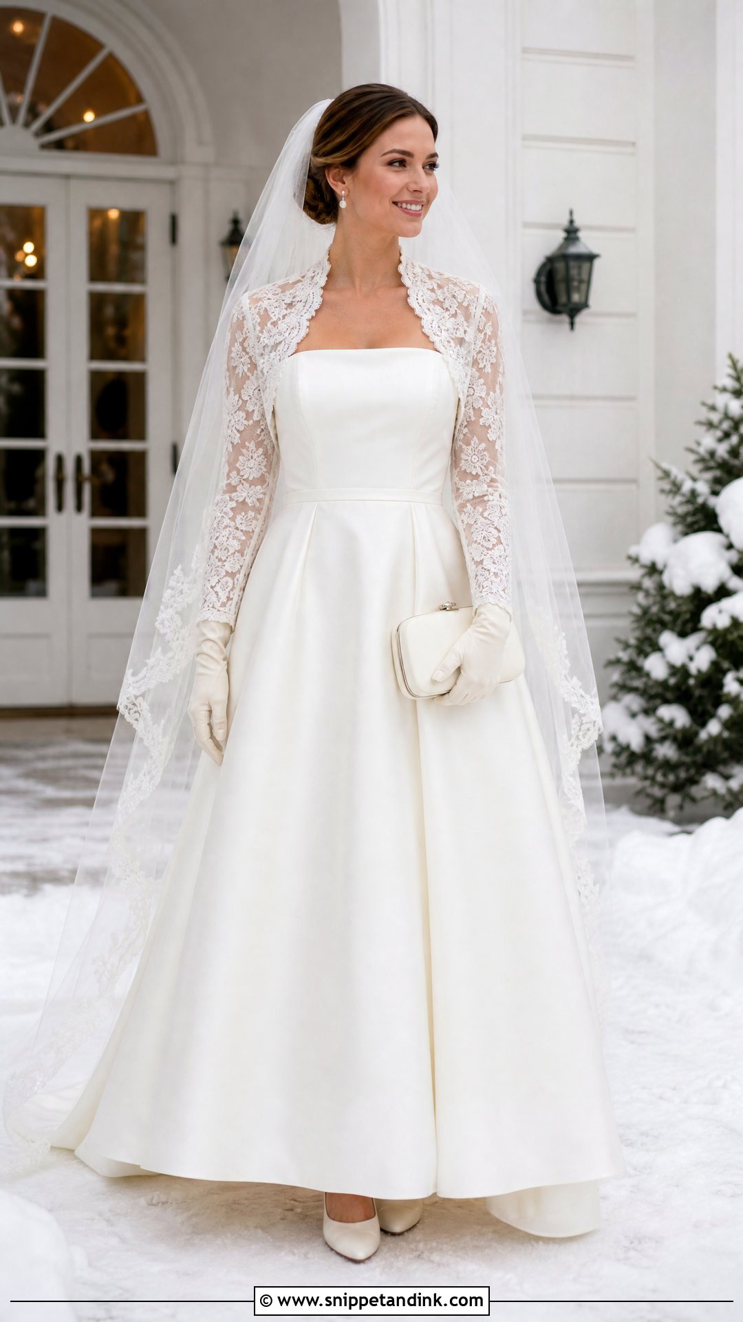 Lined Lace Bolero With Winter Wedding Dress - Snippet and Ink - 25 Lace Bolero Wedding Ideas