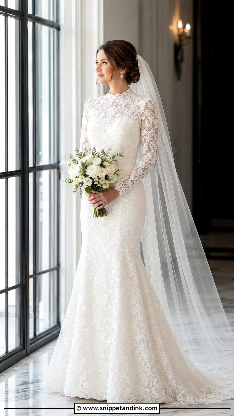 Lined Lace Fit And Flare Wedding Dress - Snippet and Ink - 20 Modest Long Sleeve Wedding Dresses