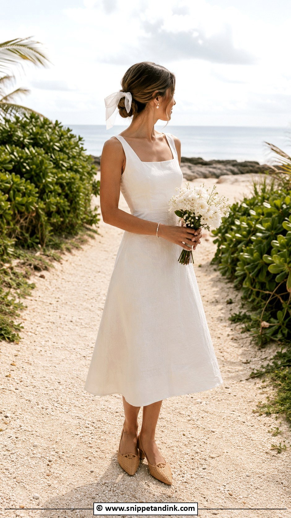 Linen Beach Bridal Dress With Woven Flats - Snippet and Ink - 30 Beach Bridal Dresses