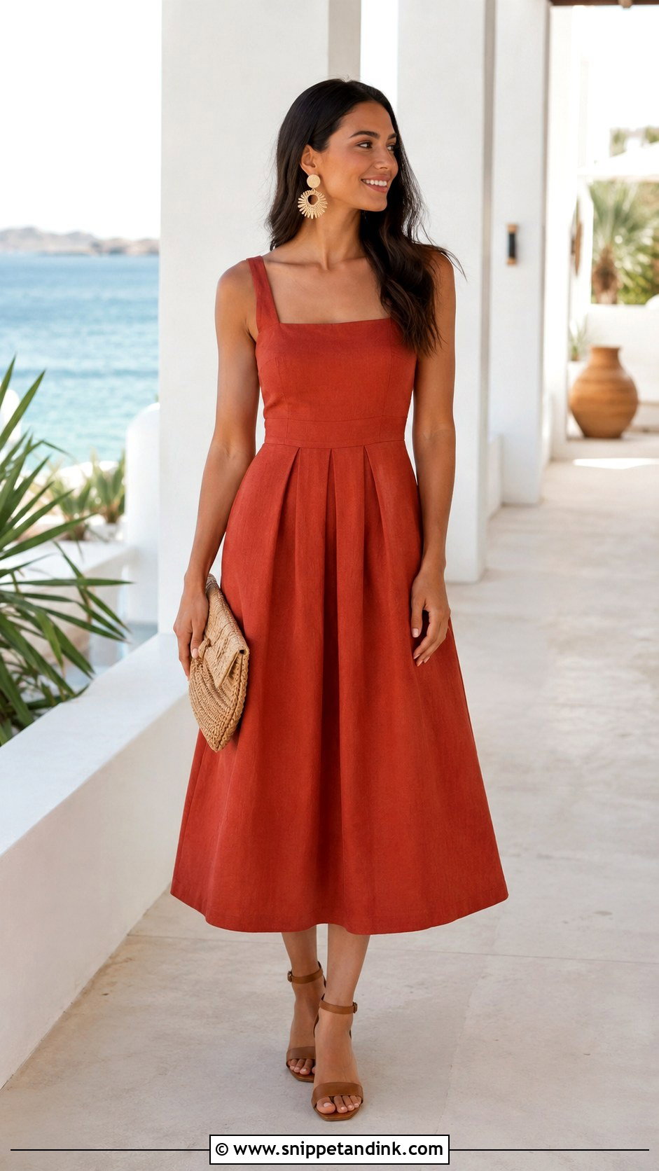 Linen Blend Midi Dress Destination Wedding Outfit - Snippet and Ink - 20 Destination Wedding Outfits