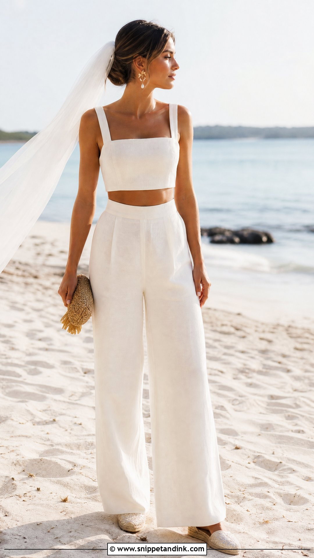 Linen Crop Top And Wide Leg Bridal Pants - Snippet and Ink - 20 Two Piece Bridal Outfit Ideas
