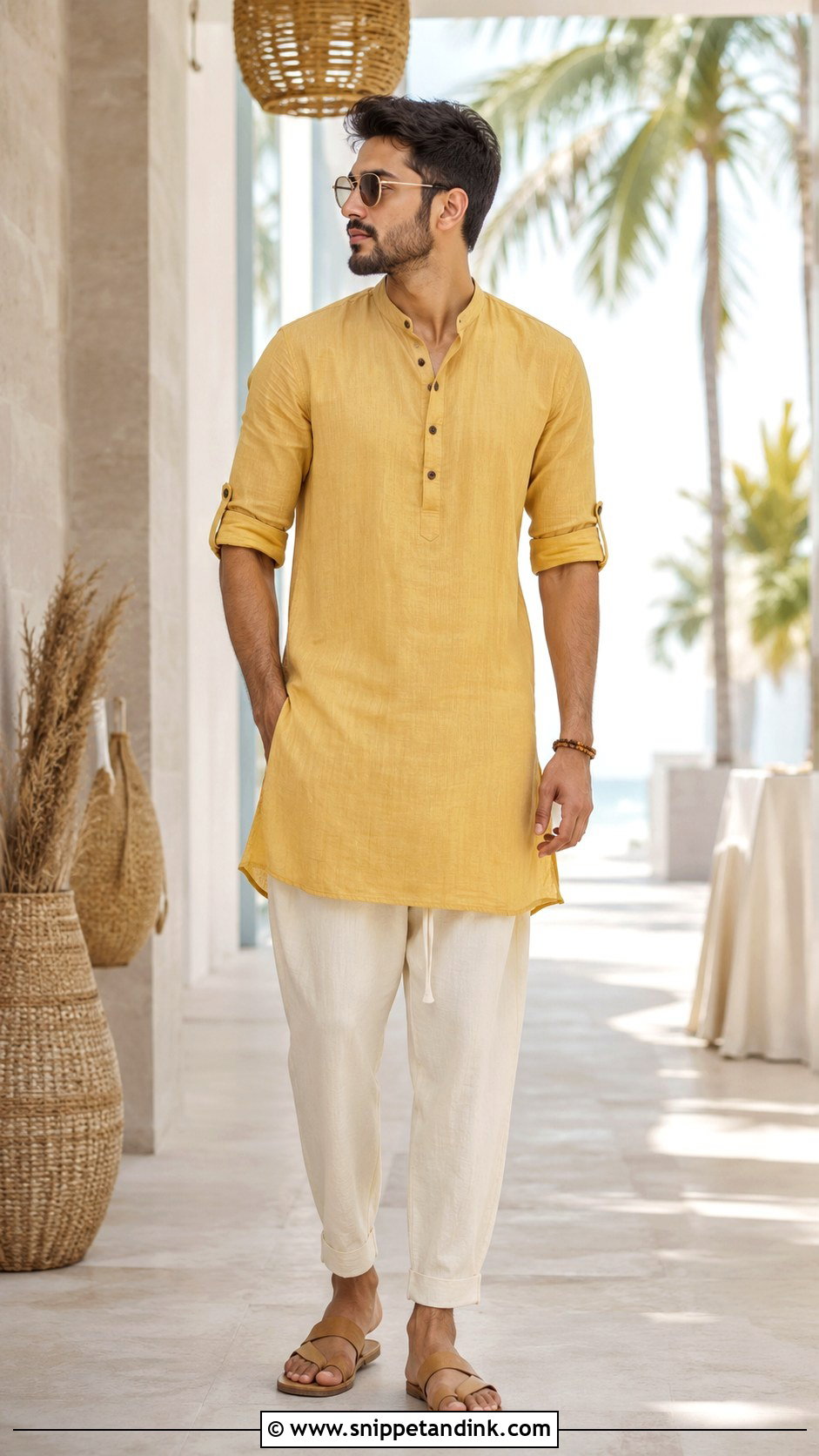 Linen Haldi Kurta With Drawstring Pants - Snippet and Ink - 20 Haldi Outfit for Bride Brother Ideas