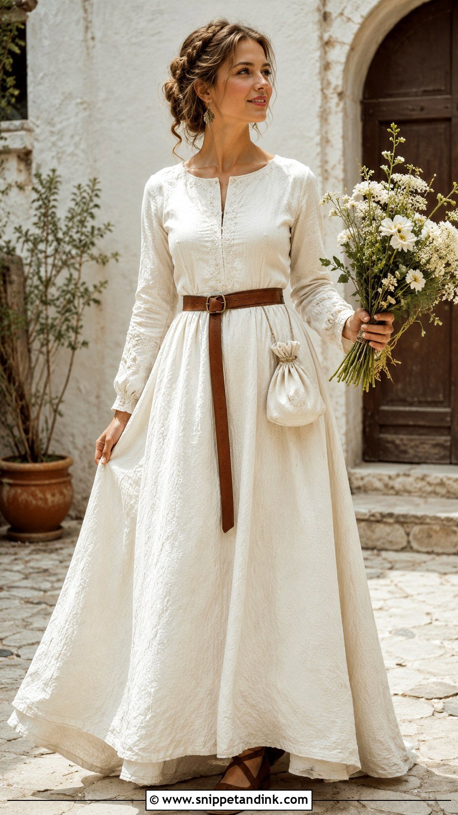 Linen Medieval Wedding Dress With Leather Belt - Snippet and Ink - 20 Medieval Style Wedding Dress Ideas