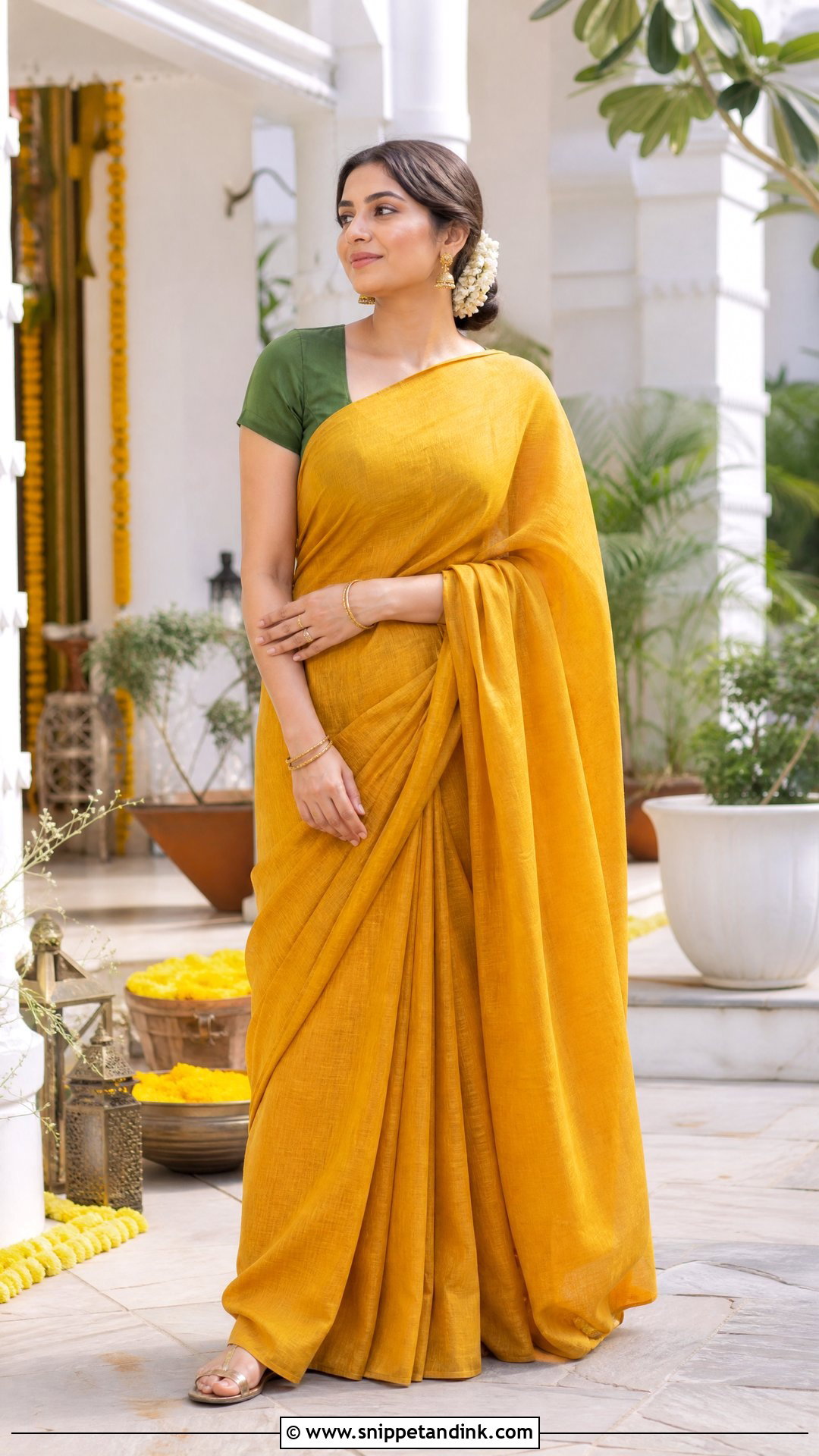 Linen Saree for Haldi Ceremony - Snippet and Ink - 20 Haldi Ceremony Outfit for Sister Ideas