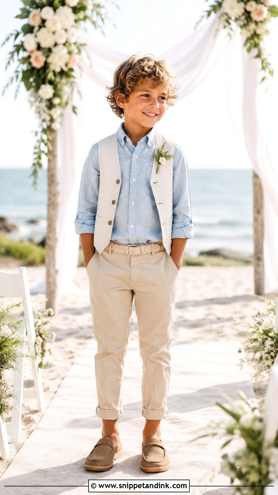 Linen Shirt And Chinos Beach Wedding Outfit - Snippet and Ink - 20 Wedding Kids Outfit Ideas