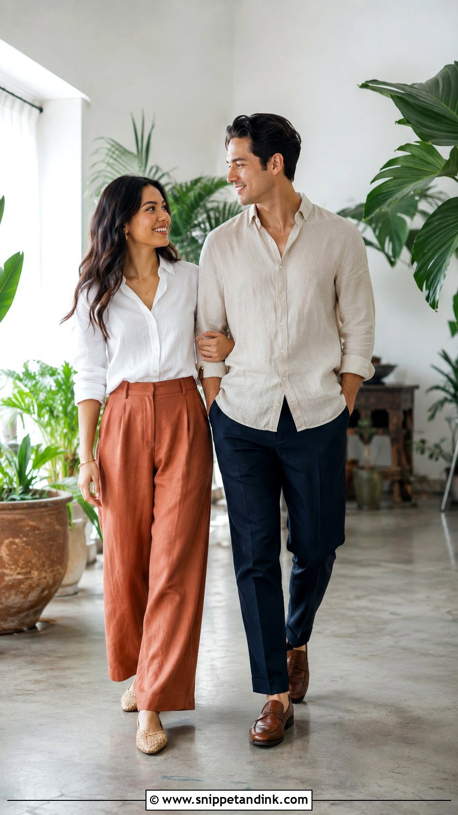 Linen Shirt And Wide Leg Pants Indoor Prewed Outfit - Snippet and Ink - 20 Prewed Casual Indoor Ideas