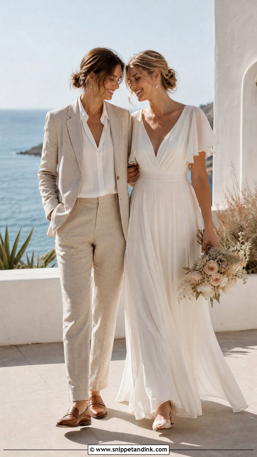 Linen Suit And Chiffon Wedding Dress - Snippet and Ink - 20 WLW Wedding Suit and Dress Ideas