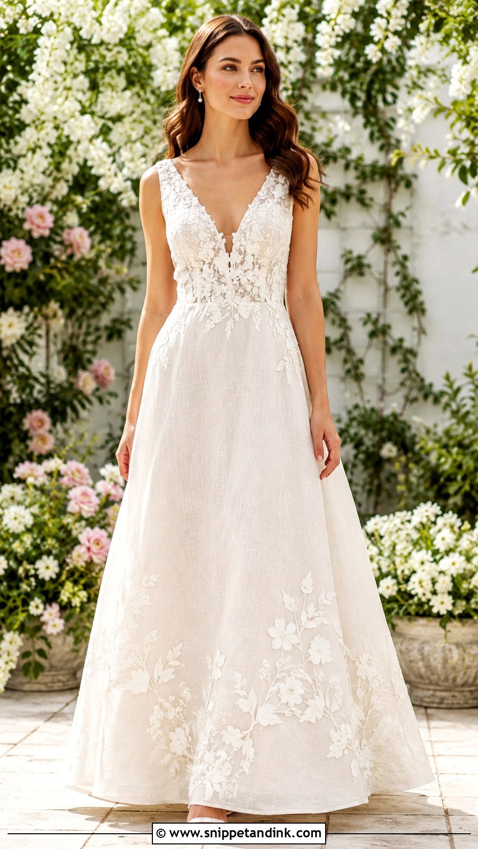 Linen Wedding Dress With Floral Applique - Snippet and Ink - 30 Linen Wedding Dress Ideas