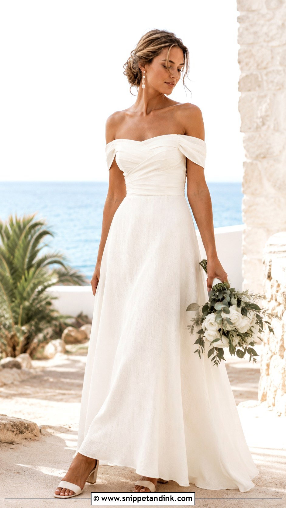 Linen Wedding Dress With Off Shoulder Neckline - Snippet and Ink - 30 Linen Wedding Dress Ideas