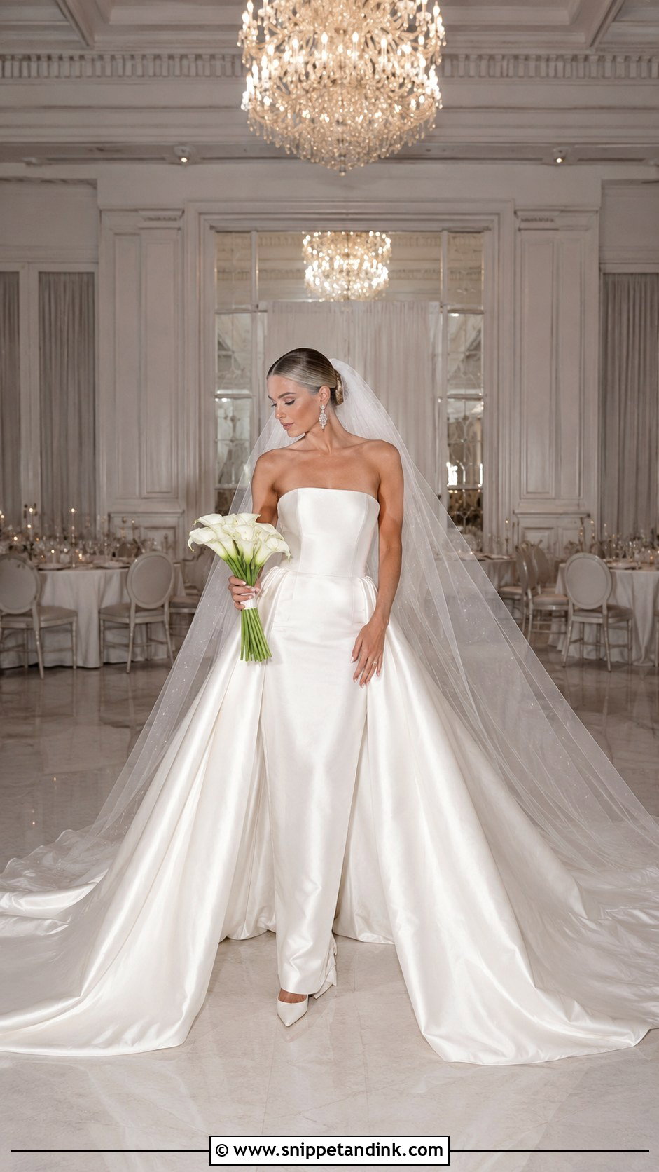 Liquid Satin Wedding Dress With Detachable Overskirt - Snippet and Ink - 20 Liquid Satin Wedding Dress Ideas