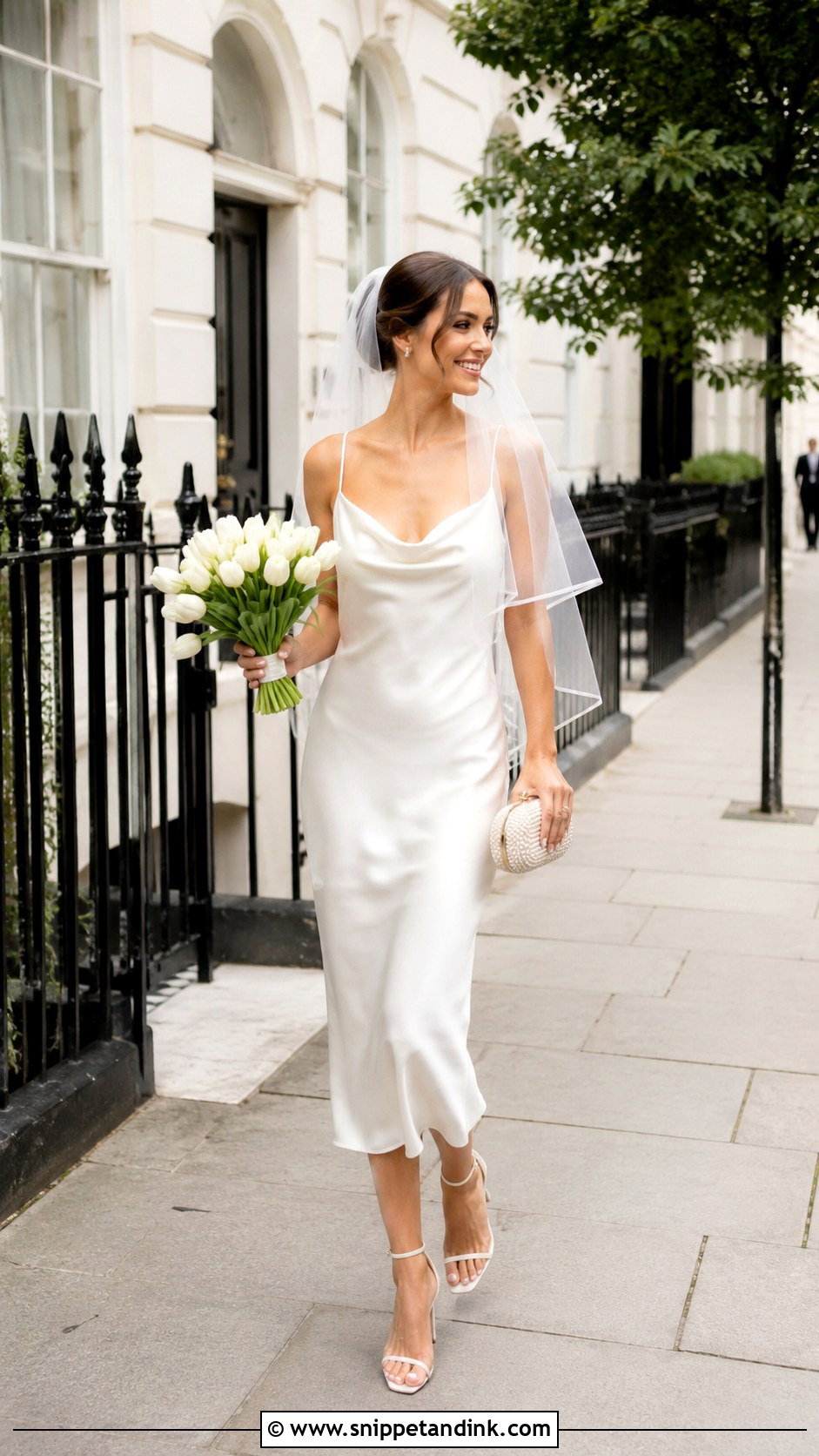 London Bride Satin Midi Dress - Snippet and Ink - 20 London Bride Ideas