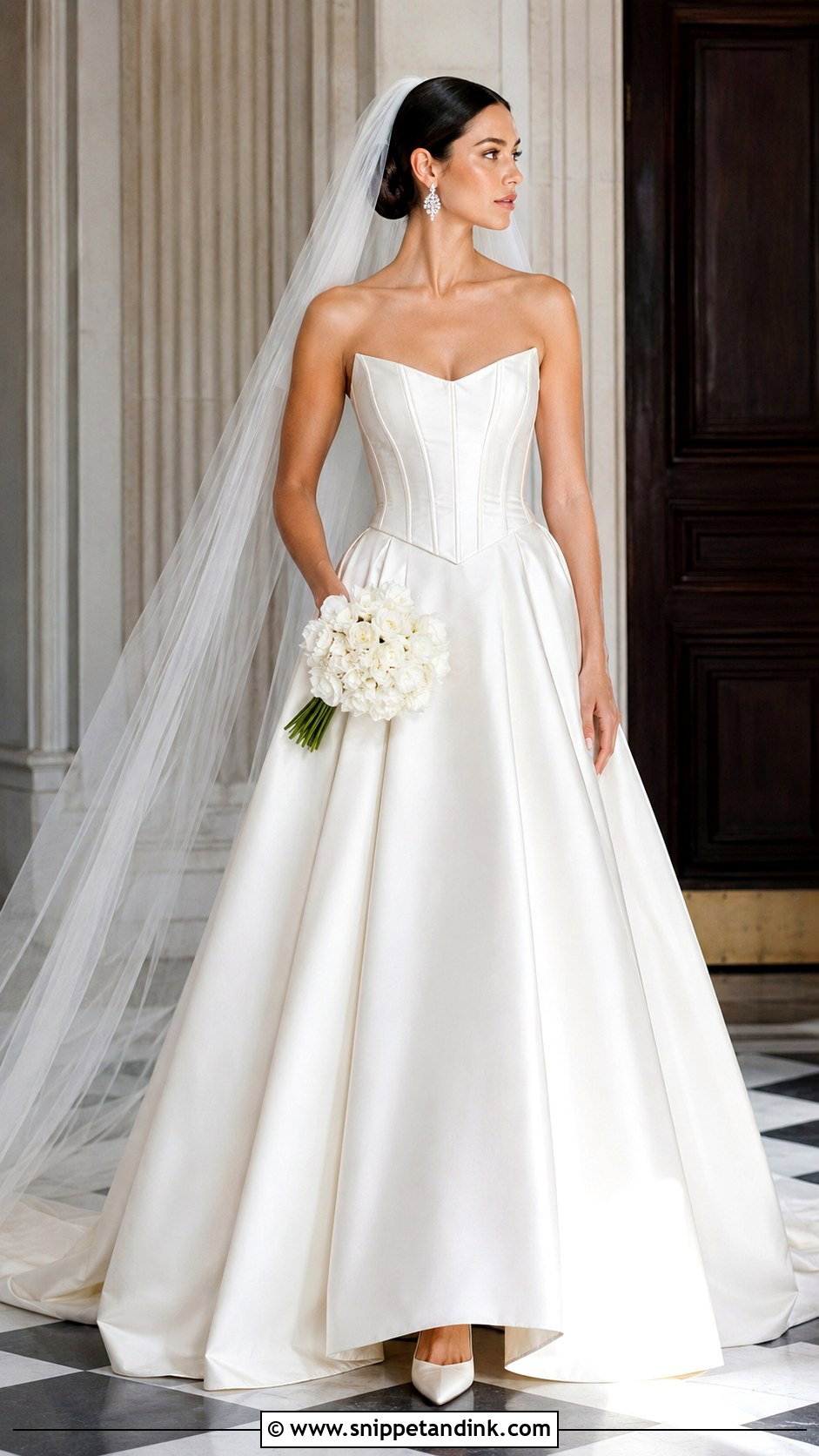 Long Basque Waist Corset Wedding Gown - Snippet and Ink - 20 Long Wedding Gown Ideas