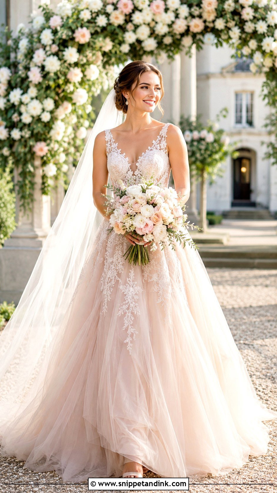 Long Blush Wedding Gown - Snippet and Ink - 20 Long Wedding Gown Ideas