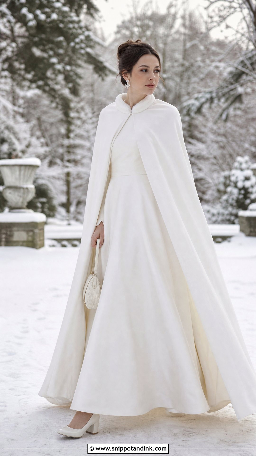 Long Bridal Cape With A Line Winter Wedding Dress - Snippet and Ink - 25 Winter Wedding Dress Coverups Ideas