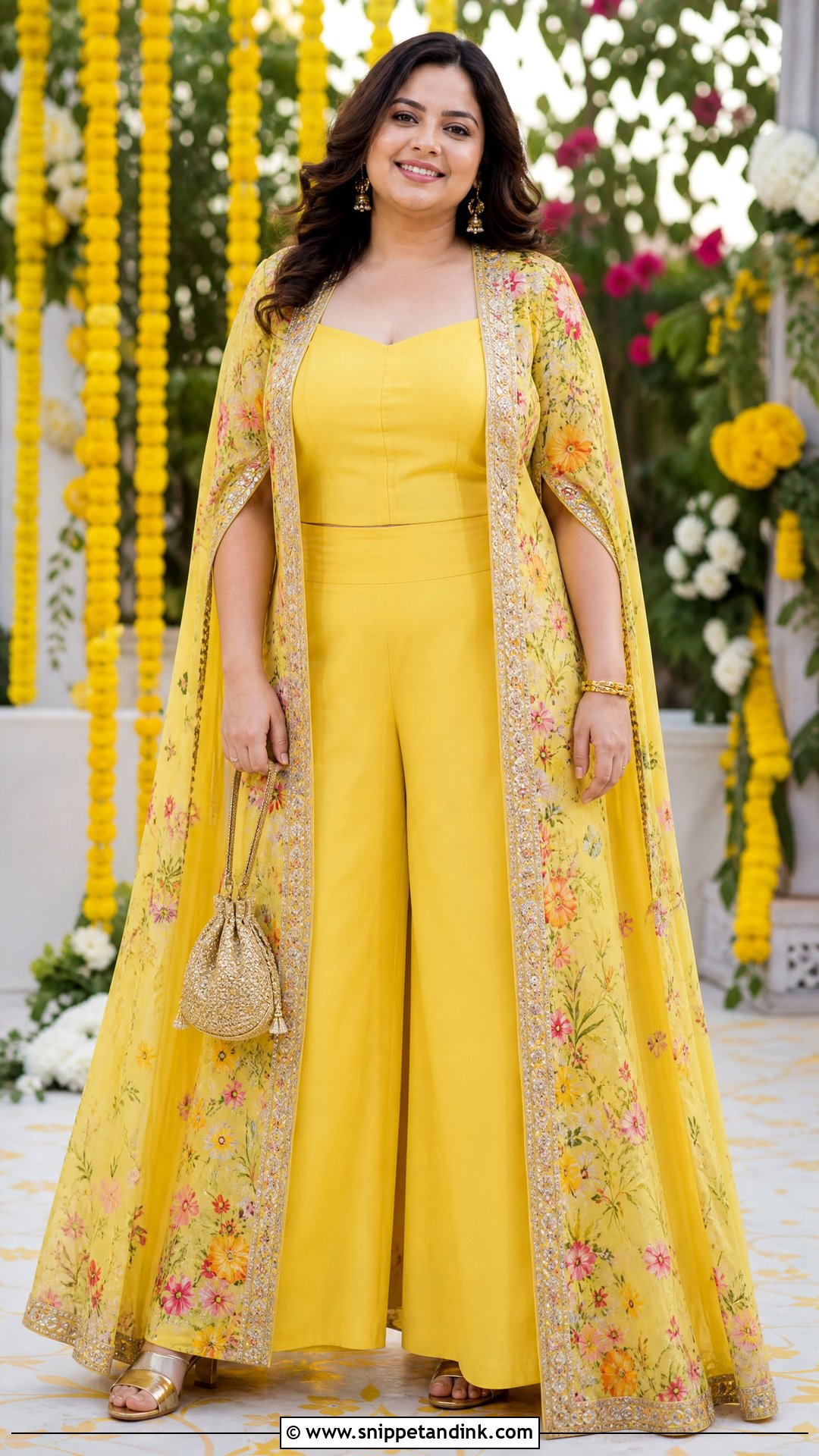 Long Cape Palazzo Haldi Outfit - Snippet and Ink - 20 Haldi Indowestern Outfit Ideas