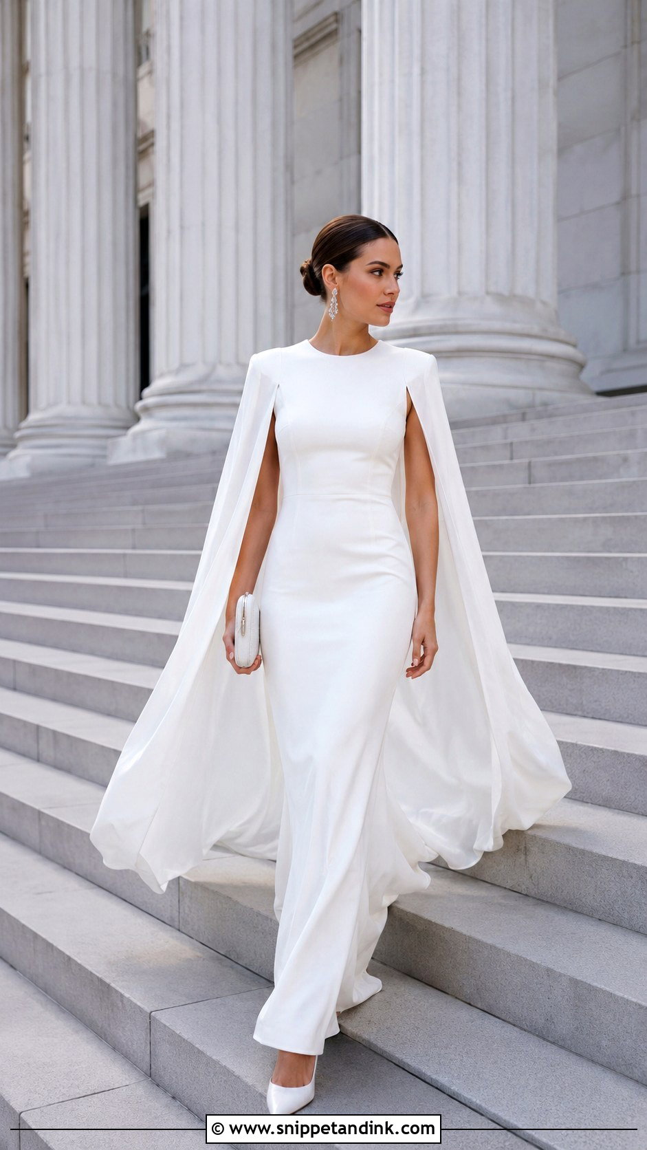 Long Cape Sleeve Elopement Dress - Snippet and Ink - 20 Long Elopement Dress Ideas