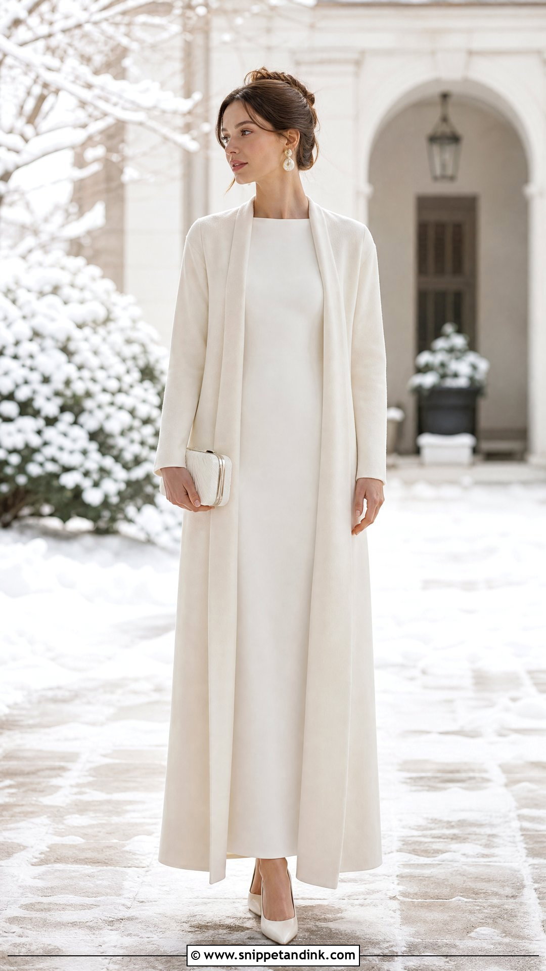 Long Cardigan With Column Wedding Dress - Snippet and Ink - 20 Wedding Cardigan Ideas