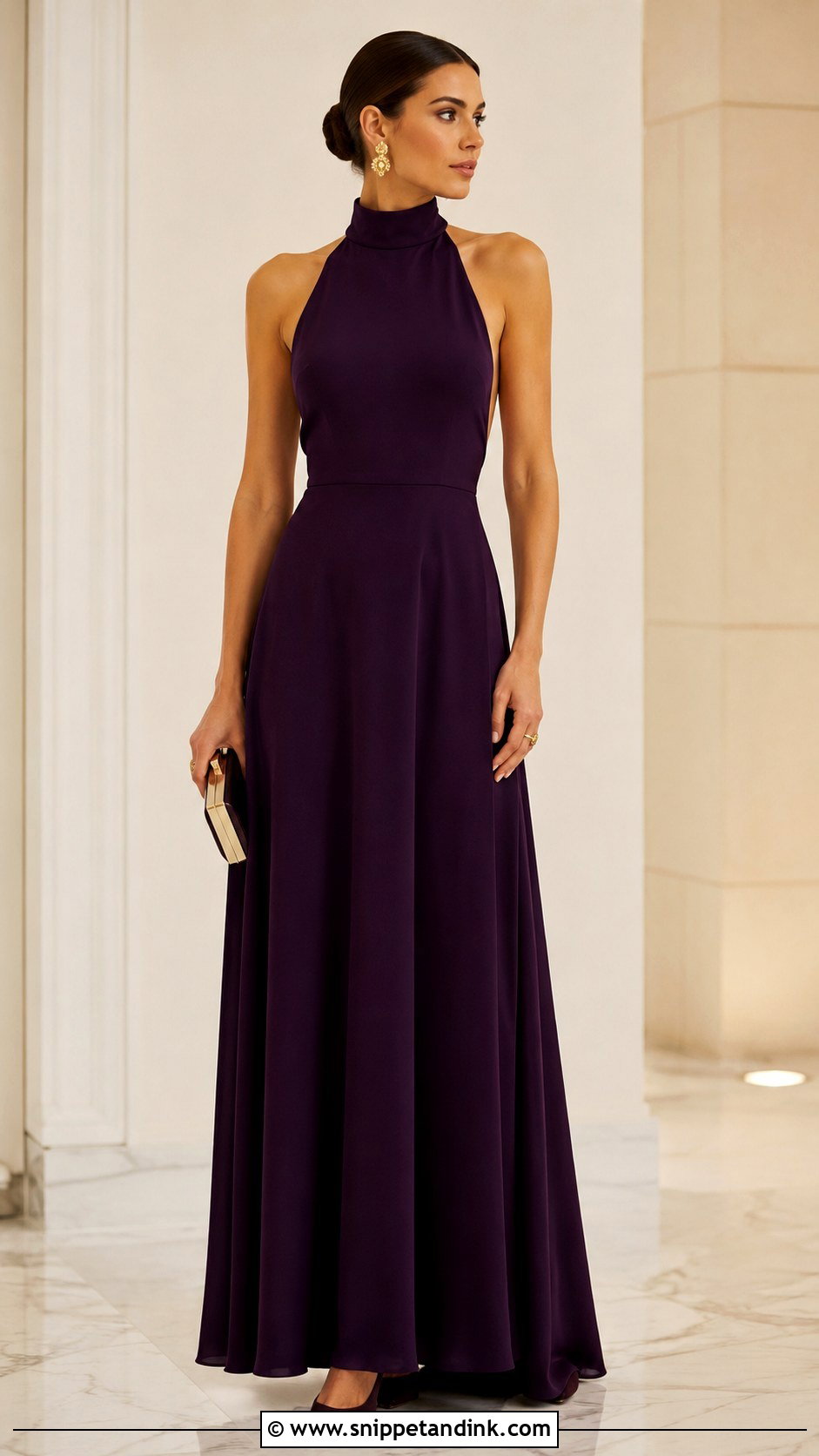 Long Crepe Gown With High Neck - Snippet and Ink - 20 Long Crepe Gown Styles