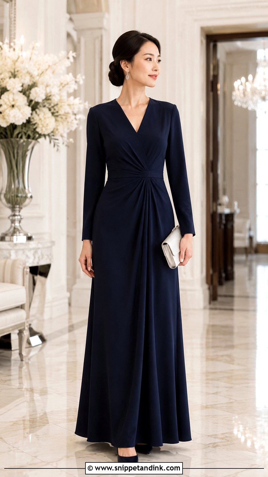 Long Crepe Gown With Sleeves - Snippet and Ink - 20 Long Crepe Gown Styles