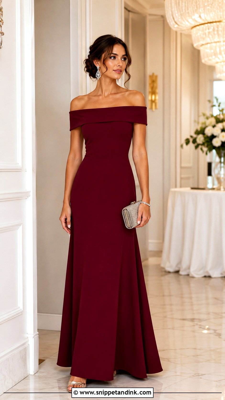 Long Crepe Off Shoulder Gown - Snippet and Ink - 20 Long Crepe Gown Styles