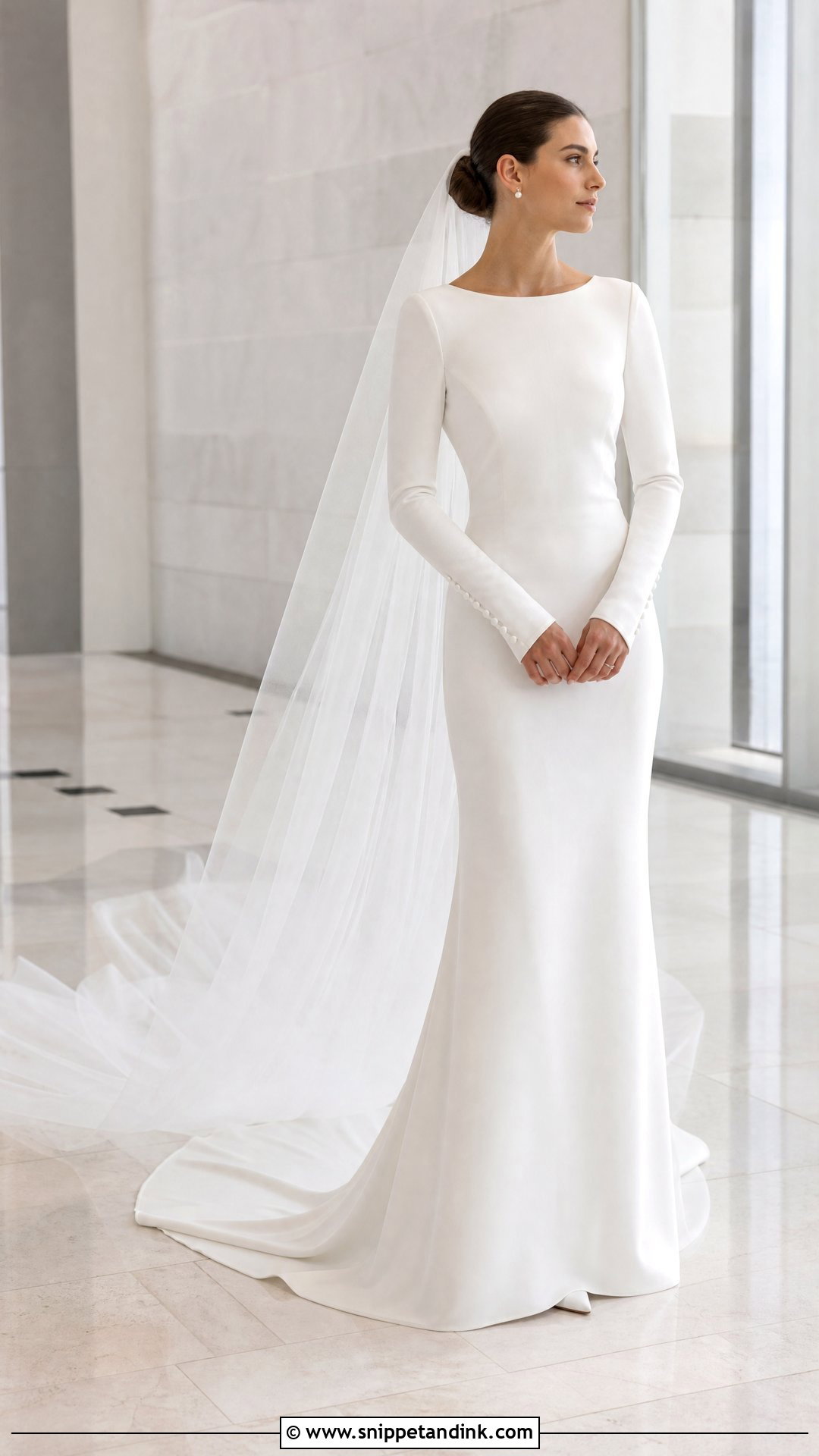 Long Cuff Sleeve Minimalist Wedding Dress - Snippet and Ink - 20 Unique Wedding Dresses with Sleeves