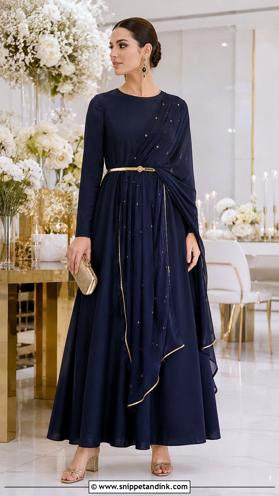 Long Dress With Belted Dupatta - Snippet and Ink - 20 Dupatta Dress Ideas