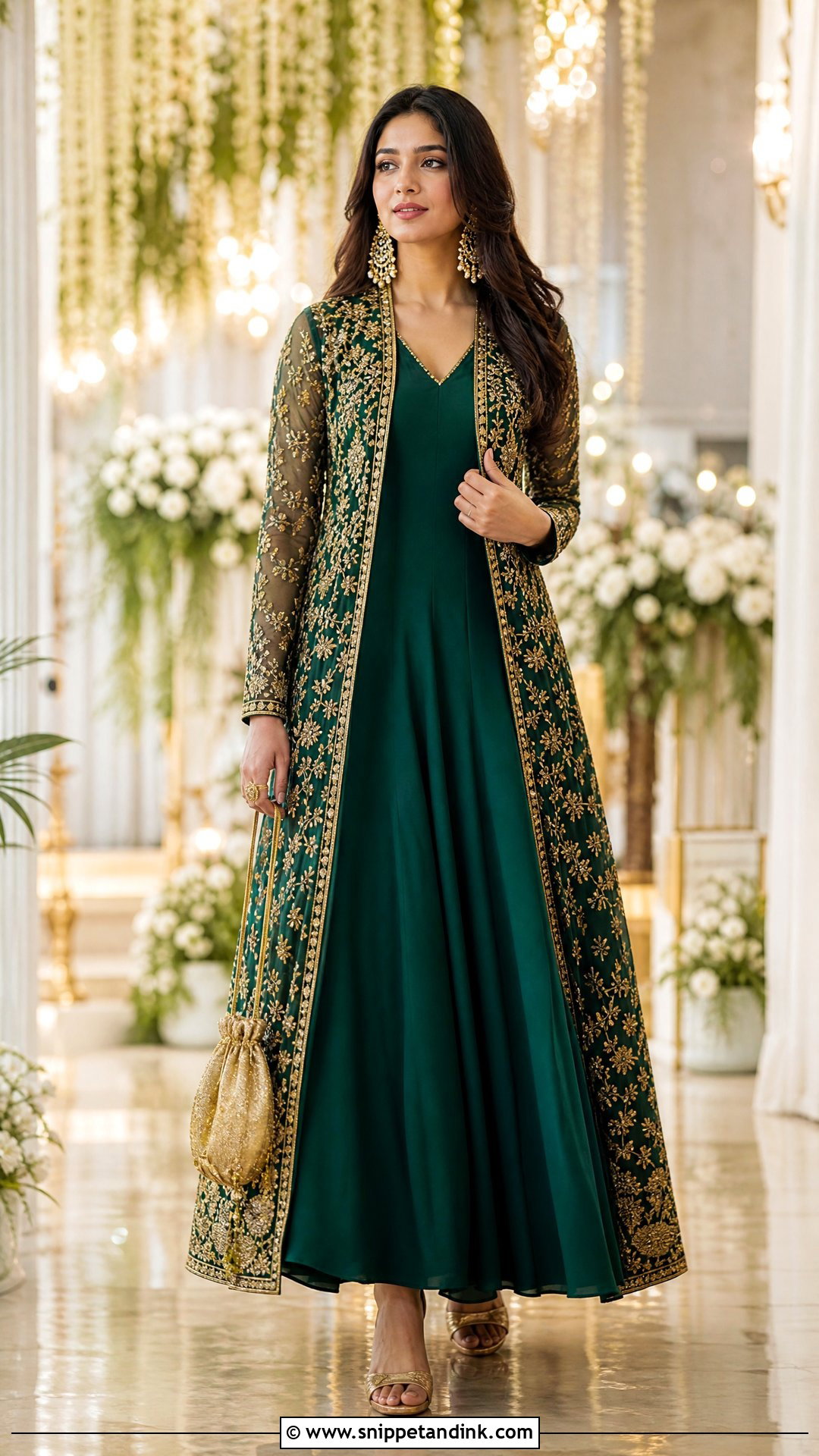 Long Embroidered Shrug With Anarkali Dress - Snippet and Ink - 20 Shrugs for Dresses Indian Wedding