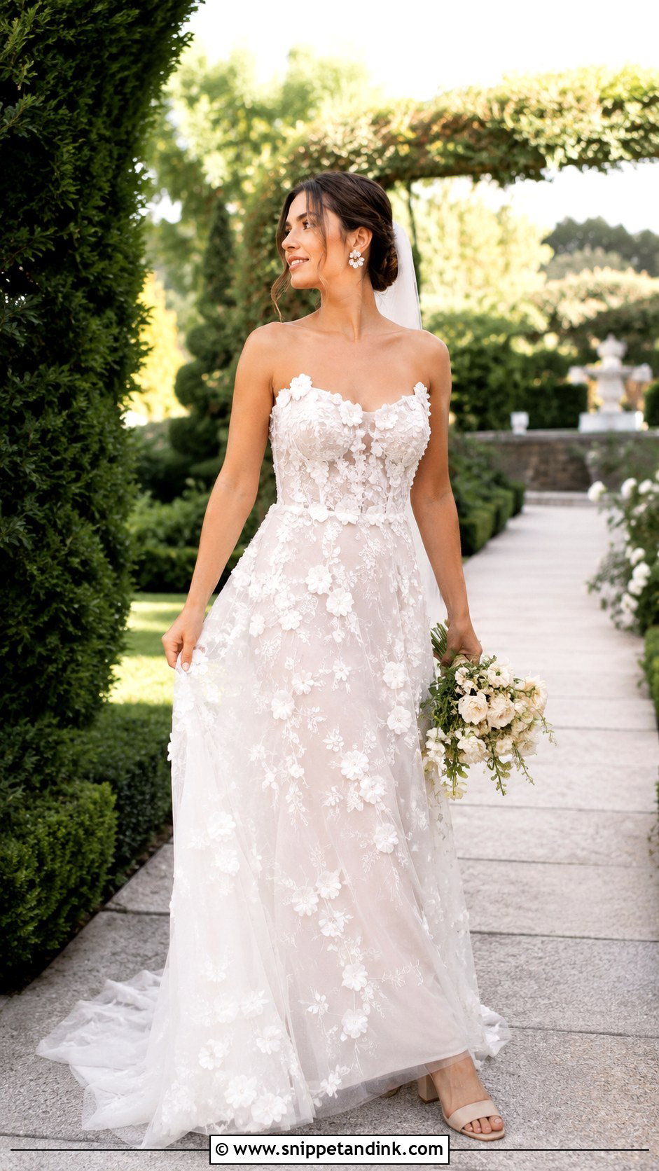 Long Floral Applique Elopement Dress - Snippet and Ink - 20 Long Elopement Dress Ideas