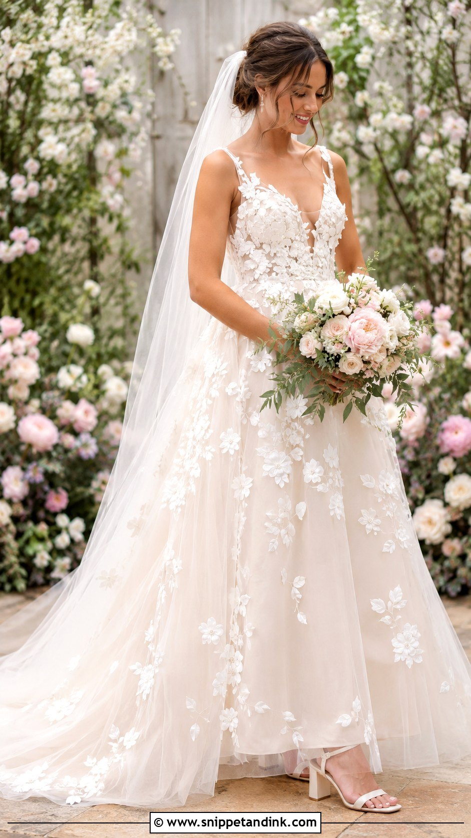 Long Floral Applique Wedding Dress - Snippet and Ink - 30 Long Wedding Dresses
