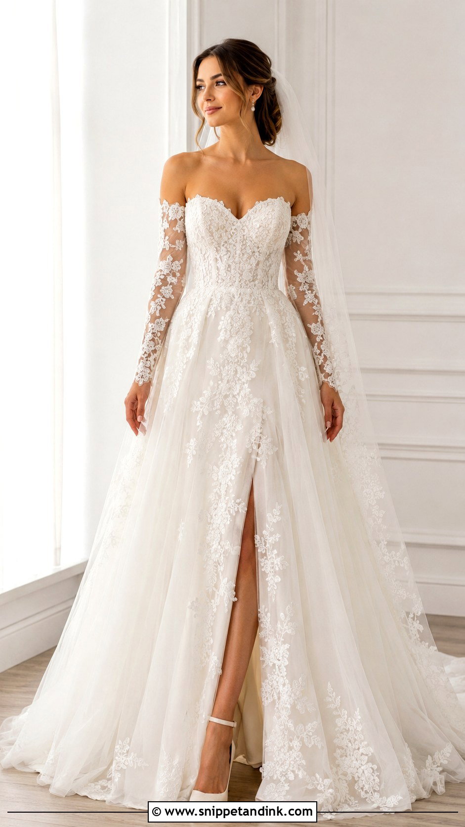Long Illusion Detachable Sleeves Wedding Dress - Snippet and Ink - 25 Detachable Sleeves Wedding Dress