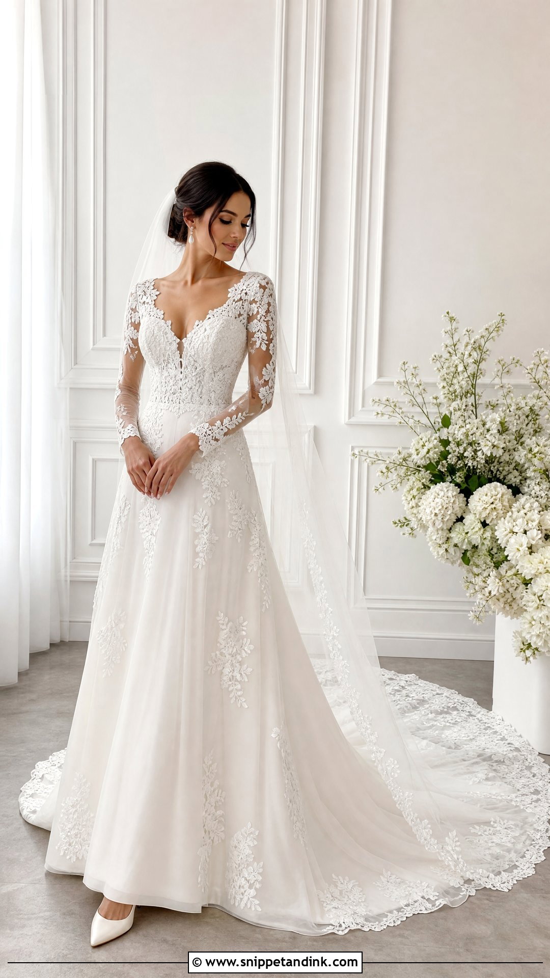Long Illusion Tulle Sleeve Wedding Dress - Snippet and Ink - 20 Wedding Dress Tulle Sleeves