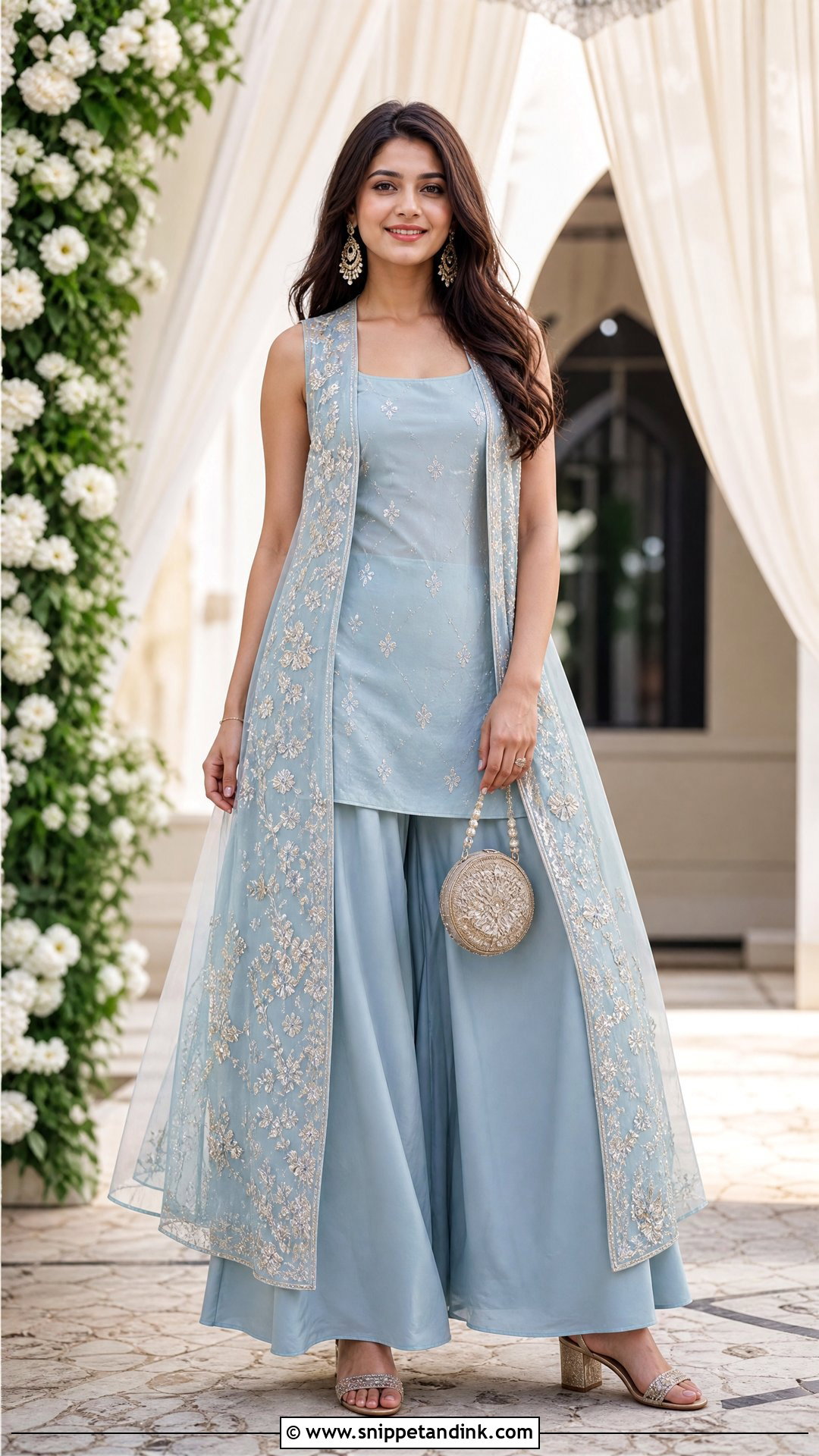 Long Jacket And Palazzo Outfit For A Summer Indian Wedding - Snippet and Ink - 20 Summer Indian Wedding Outfit Ideas
