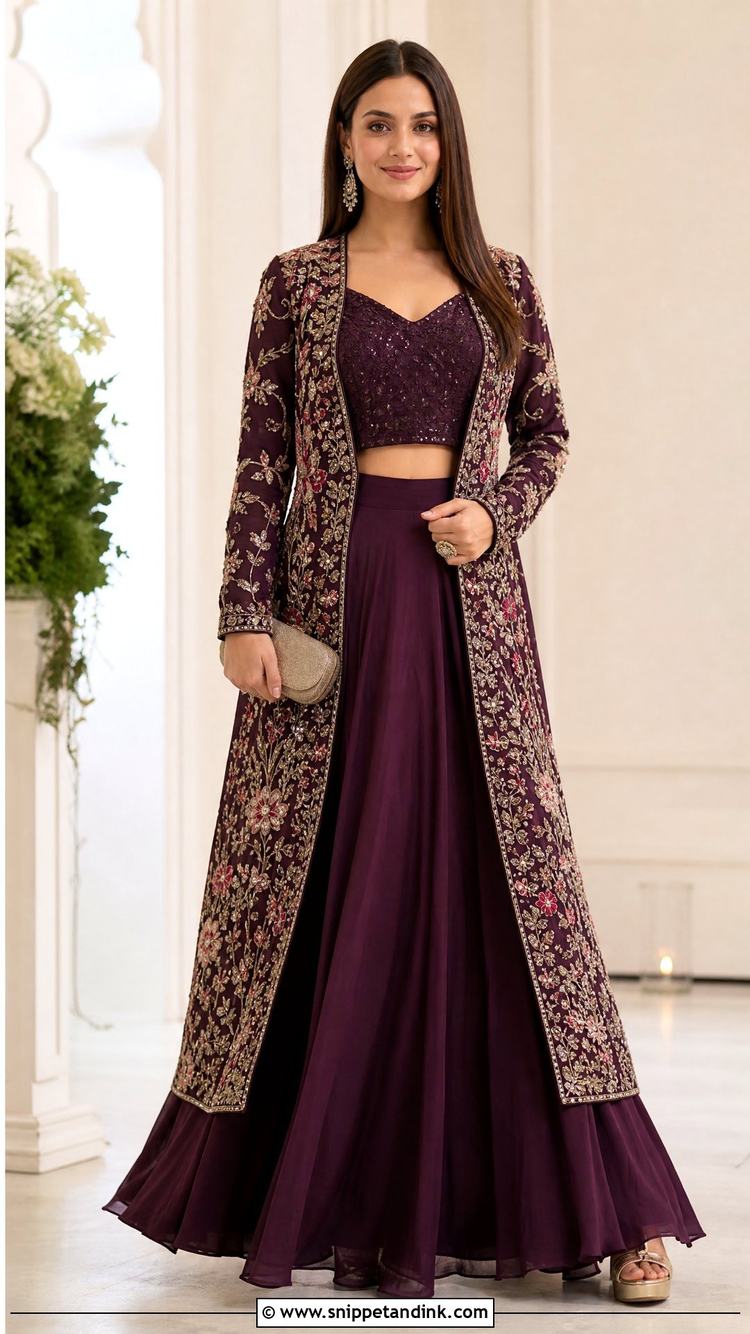 Long Jacket And Skirt Wedding Look - Snippet and Ink - 20 Simple Indian Wedding Look Ideas
