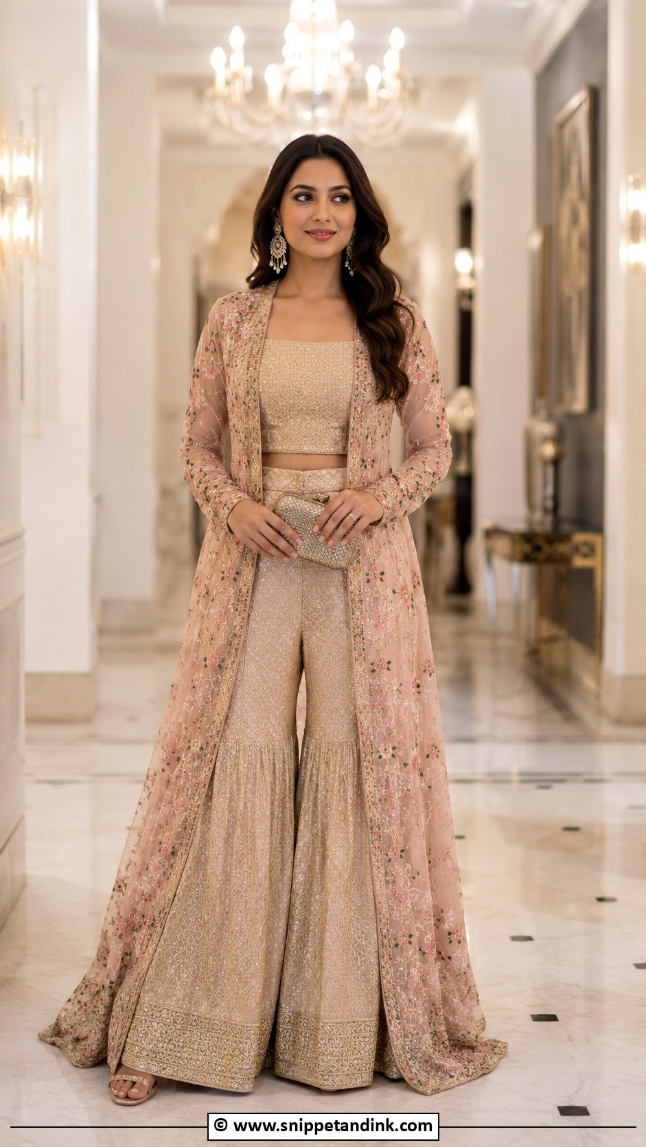 Long Jacket Sharara Sangeet Outfit - Snippet and Ink - 30 Sangeet Outfits for Women