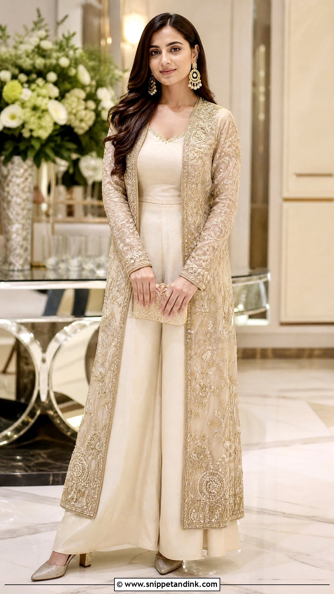 Long Jacket With Palazzo Pants - Snippet and Ink - 20 Palazos Outfit Indian Wedding Ideas