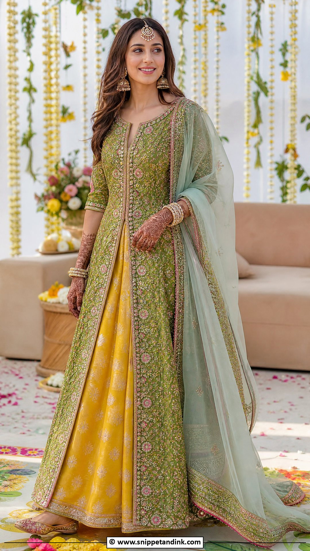 Long Kurta And Skirt Mehendi Outfit - Snippet and Ink - 35 Mehendi Outfits for Bride