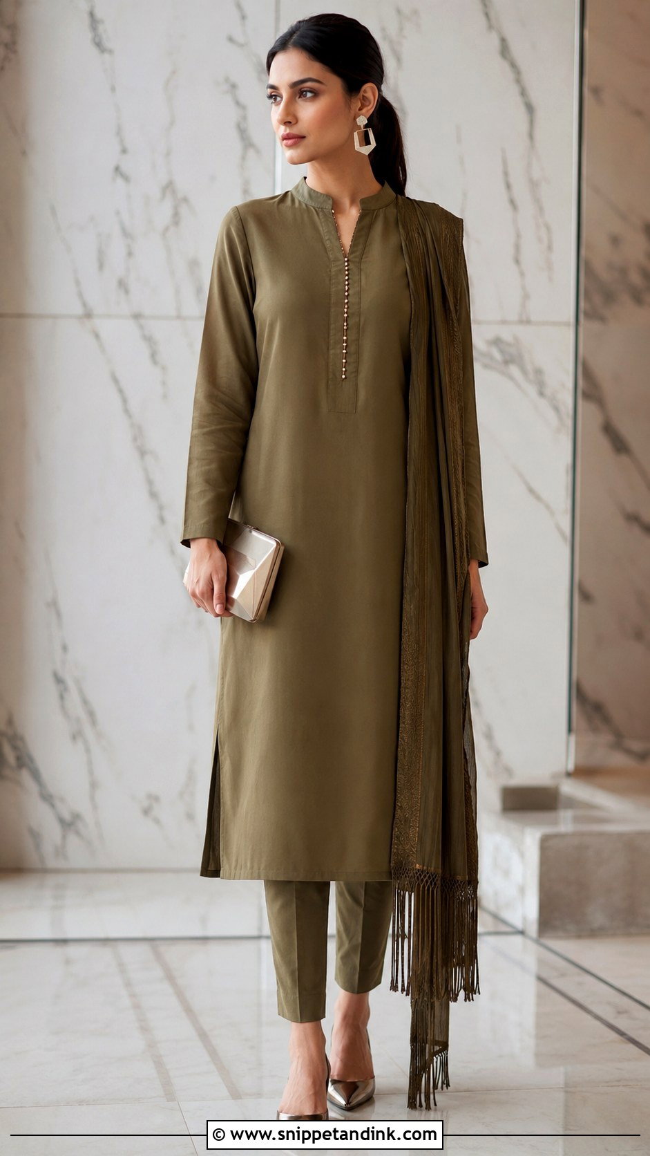 Long Kurta With Cigarette Pants And Kiran Dupatta - Snippet and Ink - 20 Kiran Dupatta Ideas