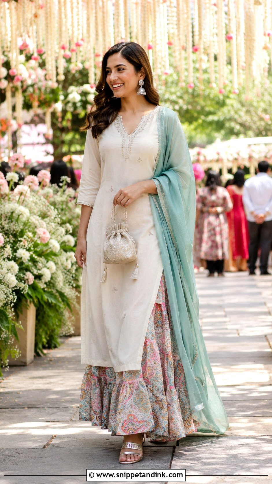 Long Kurti With Printed Skirt - Snippet and Ink - 20 Kurti Skirt Indian Weddings Ideas