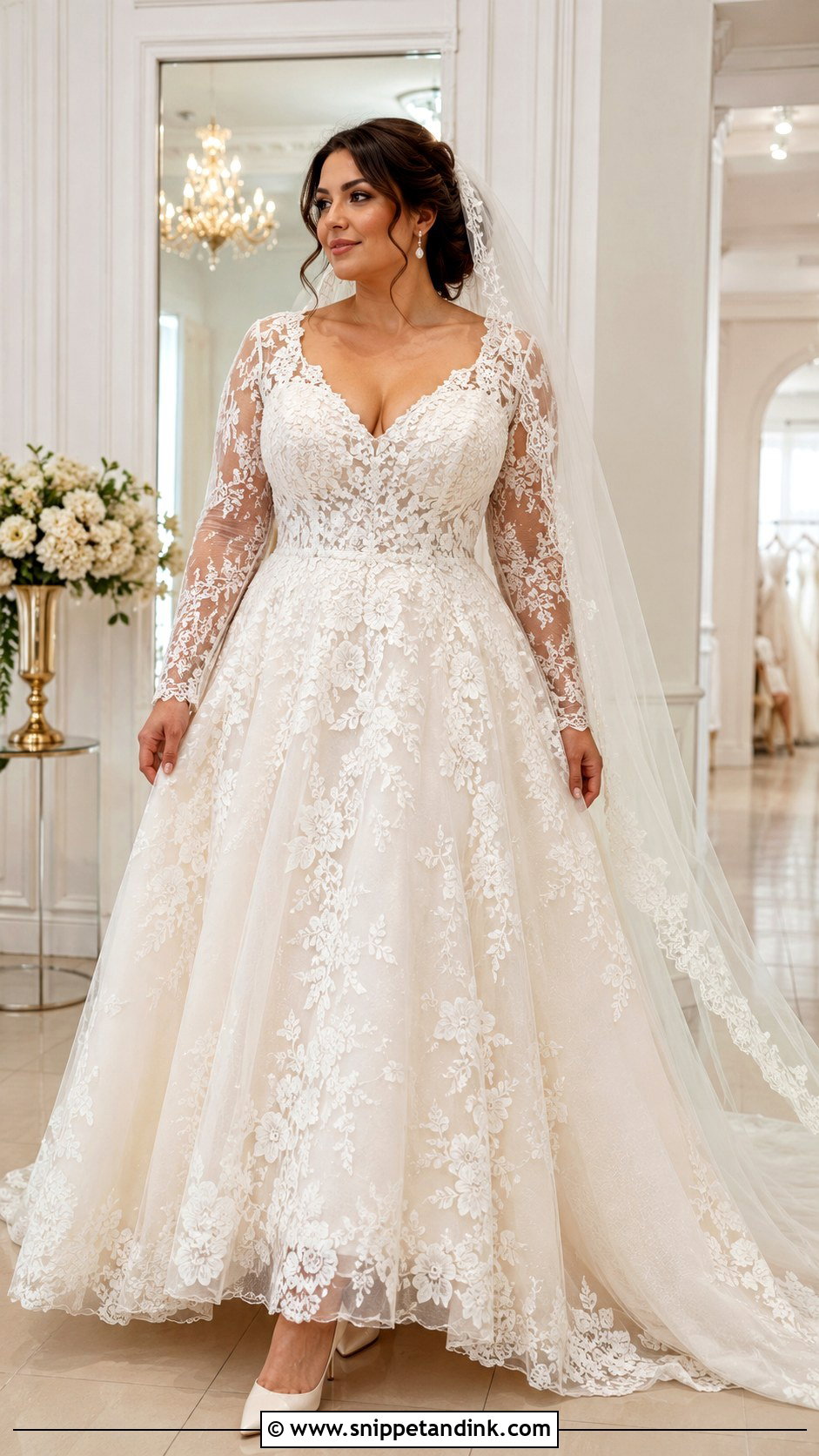 Long Lace Sleeve Wedding Dress - Snippet and Ink - 20 Curvy Wedding Dress Sleeves