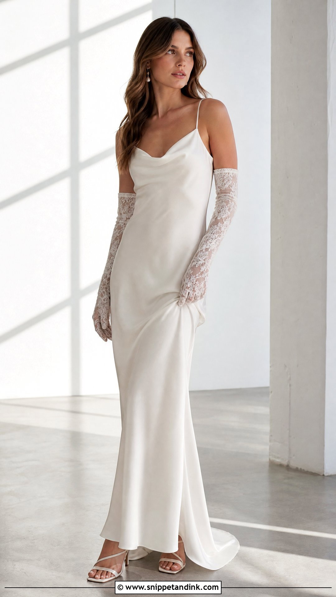 Long Lace Wedding Dress Gloves With Slip Dress - Snippet and Ink - 25 Wedding Dress Gloves Ideas