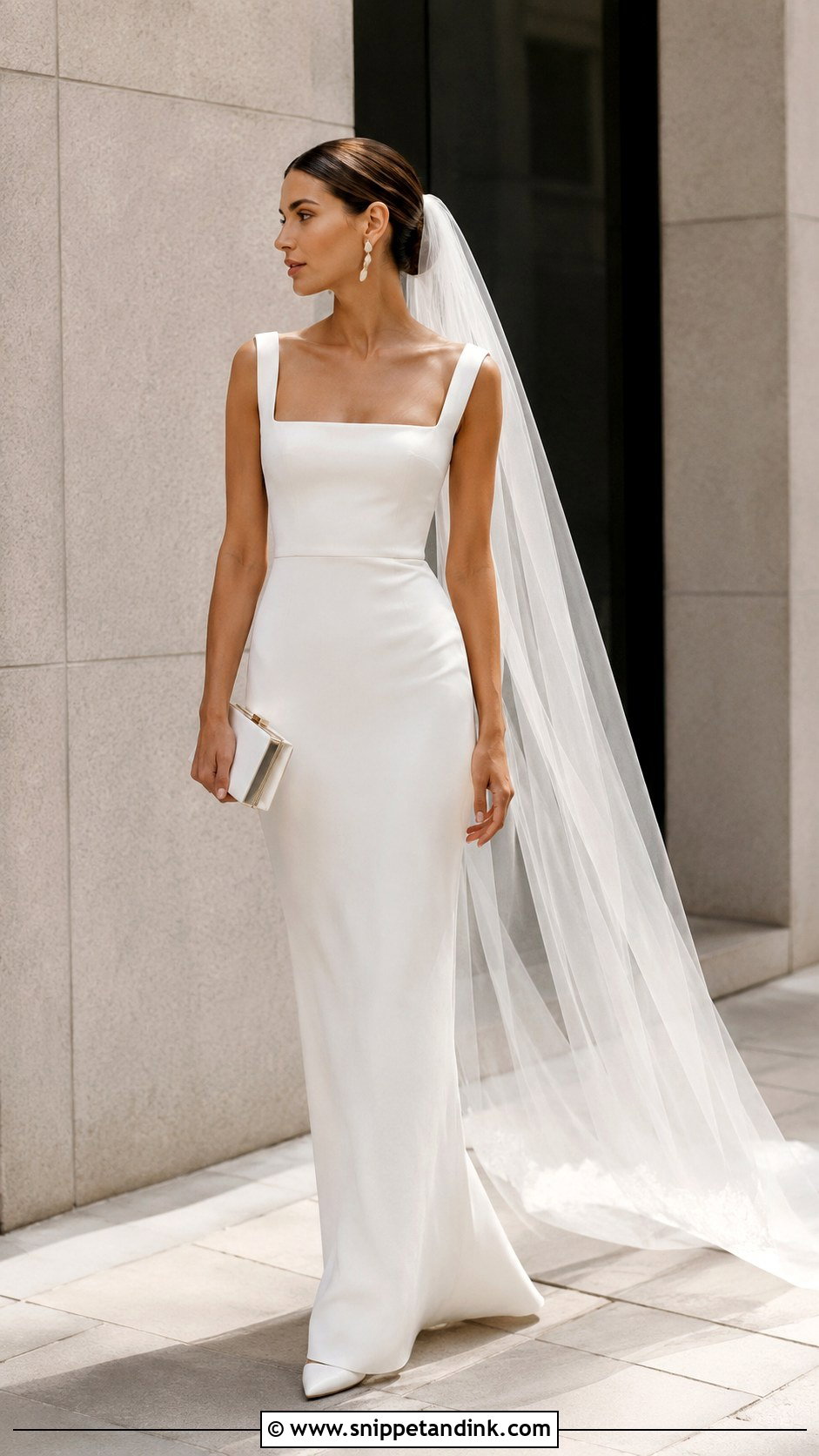 Long Minimalist Crepe Elopement Dress - Snippet and Ink - 20 Long Elopement Dress Ideas