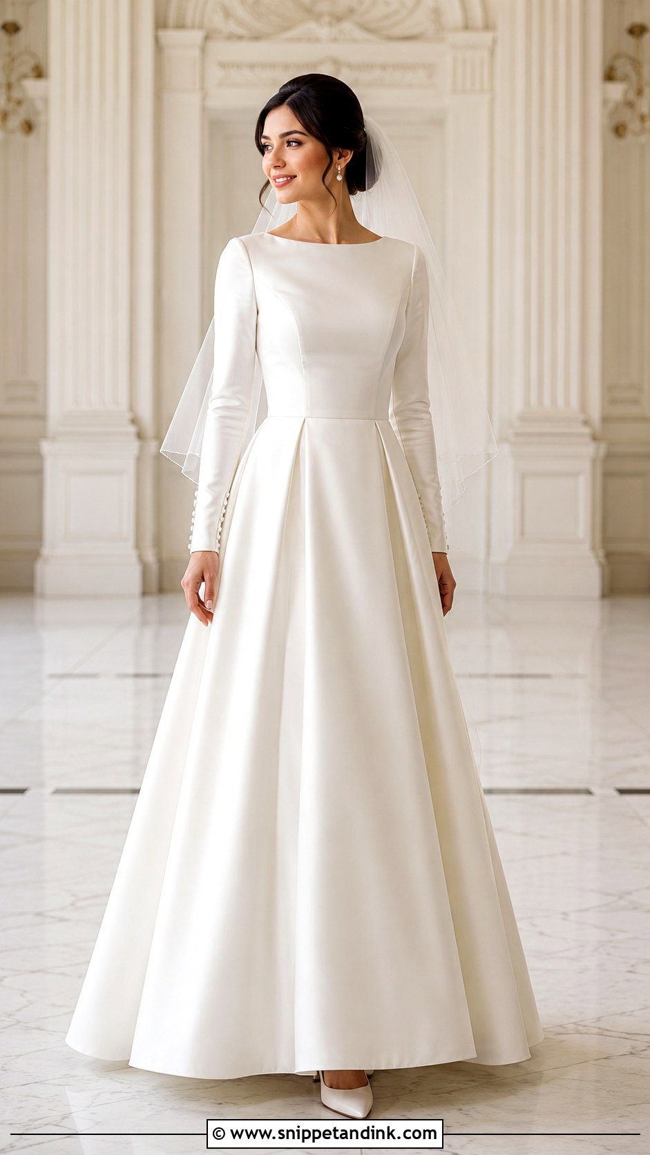 Long Modest Satin Wedding Gown - Snippet and Ink - 20 Long Wedding Gown Ideas
