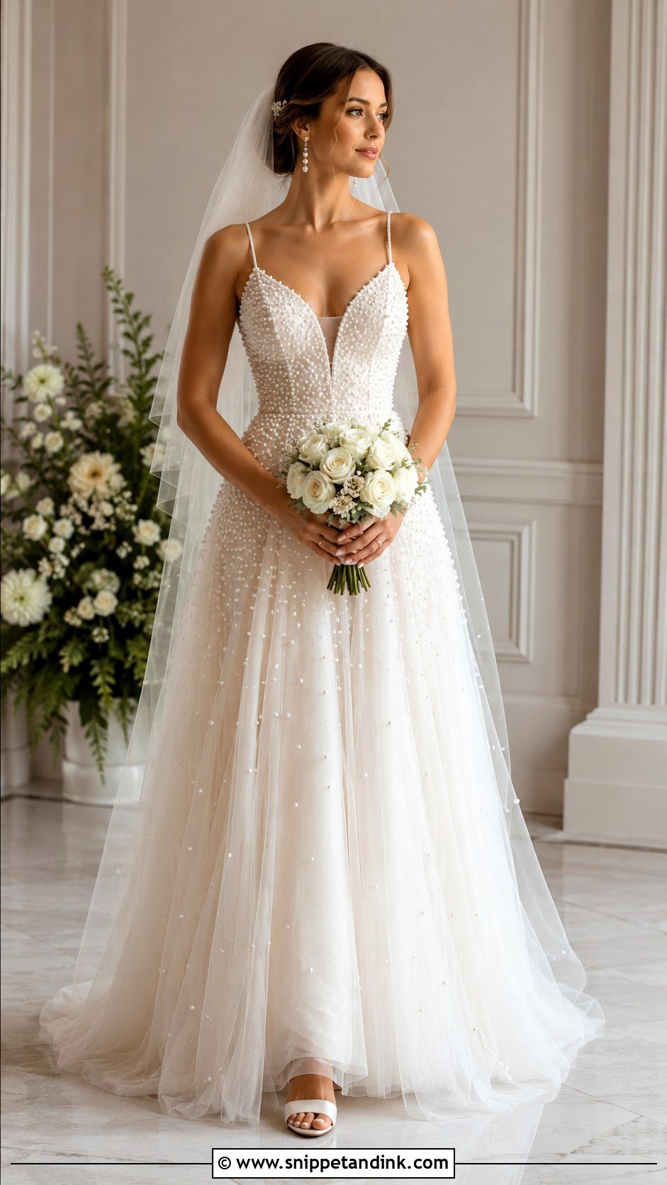 Long Pearl Wedding Dress - Snippet and Ink - 30 Long Wedding Dresses