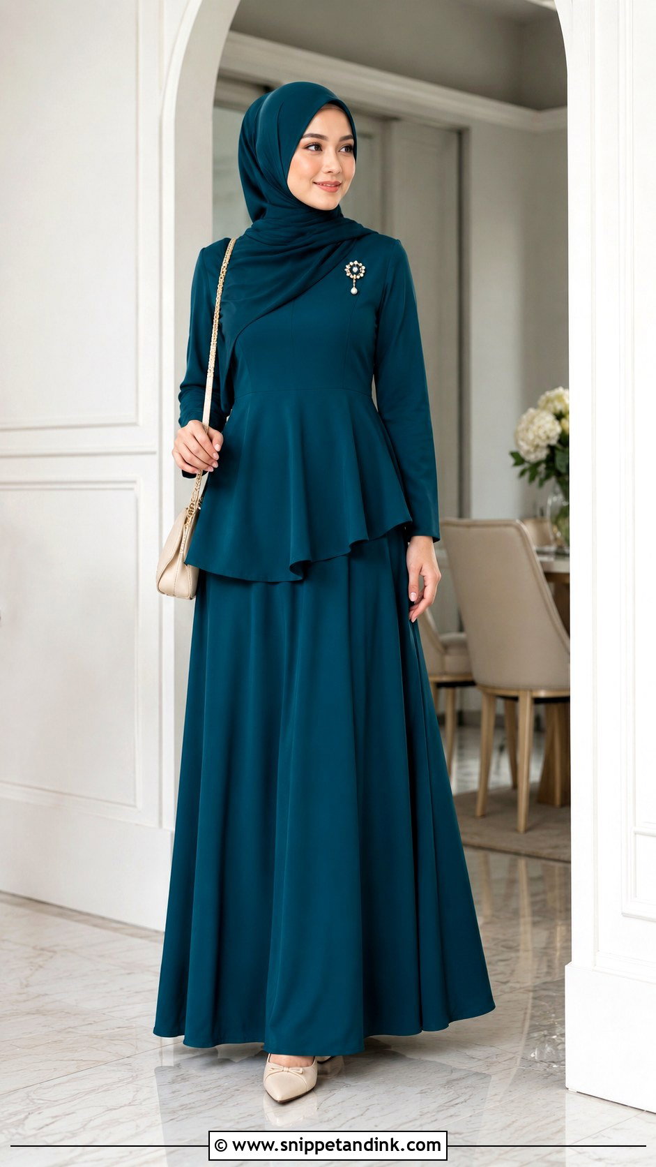 Long Peplum Top With Maxi Skirt And Hijab - Snippet and Ink - 20 Ied Mubarak Outfit Hijab Ideas